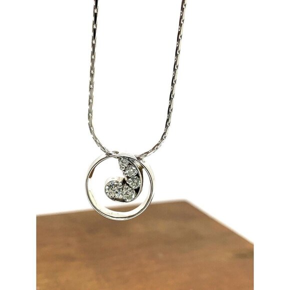 Diamond Pendant Circle Dangler Studios 14k White Gold Women's Necklace 17'' - Picture 2 of 13